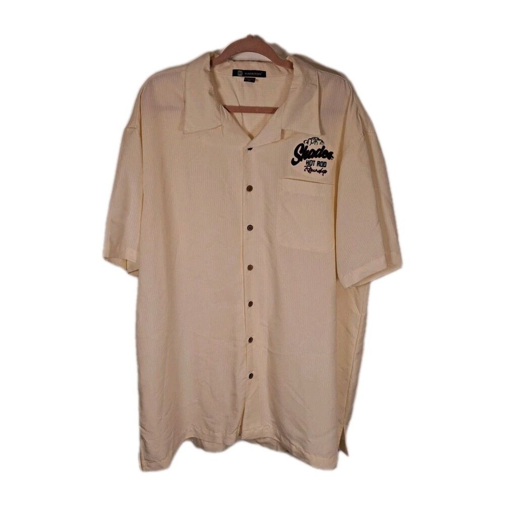 Shades Hot Rod Round Up Car Show 32 Mens 2XL Harrington Shirt Button Up SS Cream